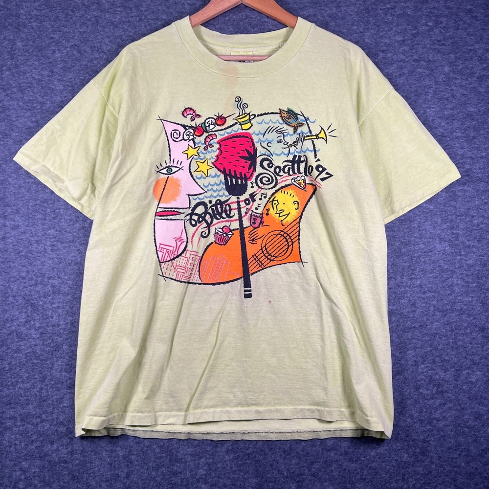 Vintage 1997 Bite of Seattle Festival T-Shirt Lime Green Single Stitch 90s L